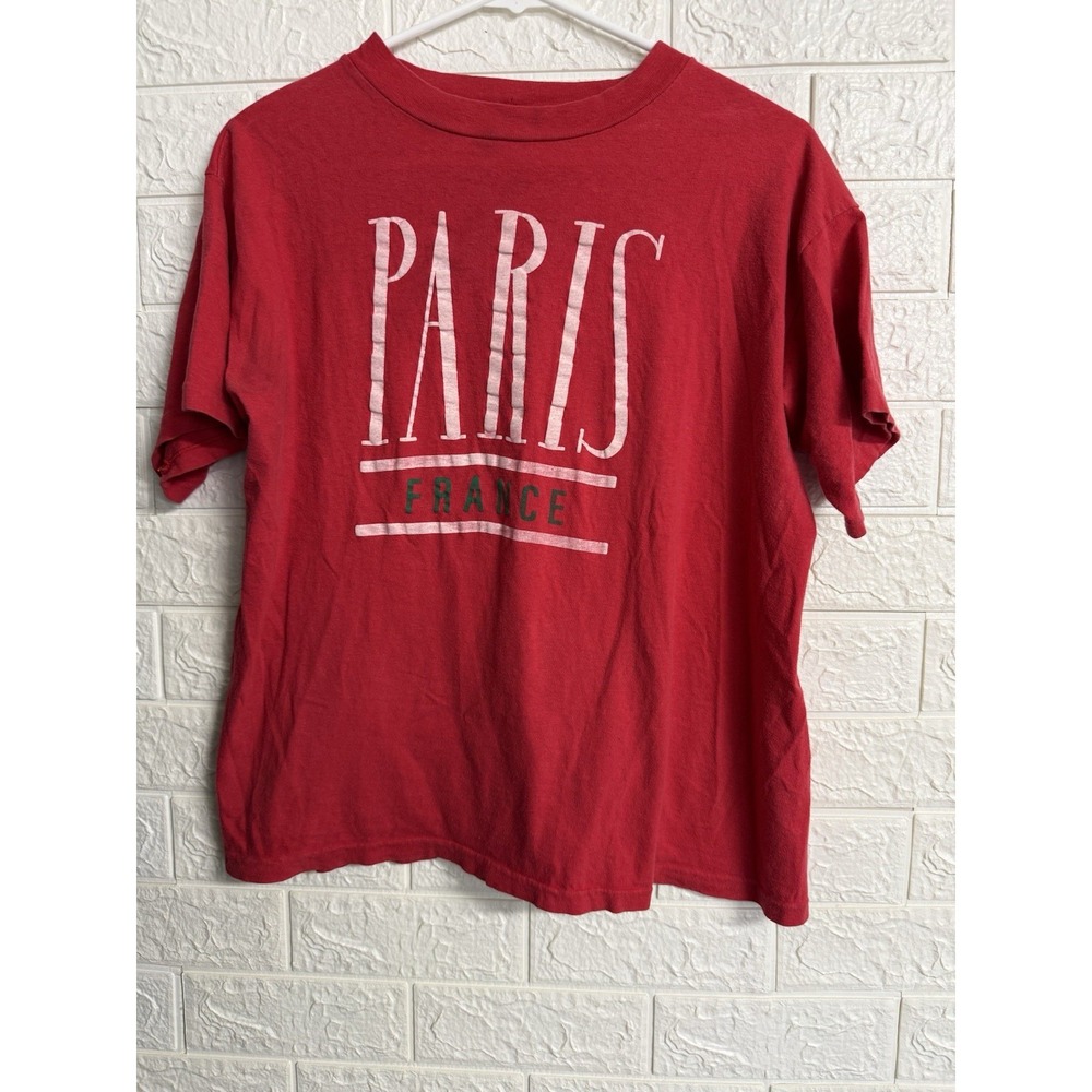 Vintage MCL Paris France Single Stitch Graphic T-shirt Womens XL Red Short Slv